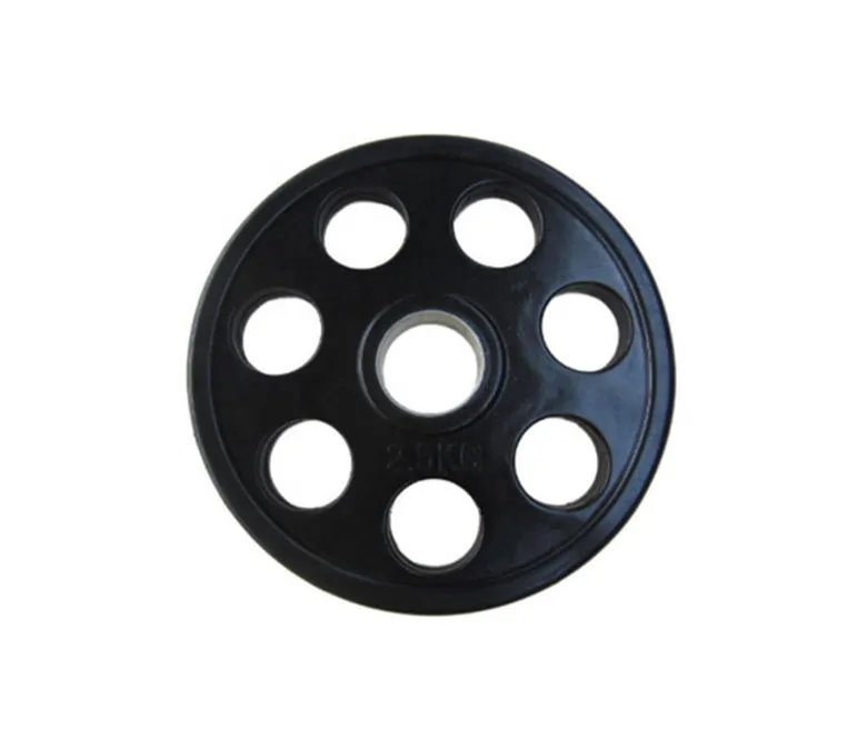 Pogumovaná závaží na činku se sedmi otvory v černé barvě